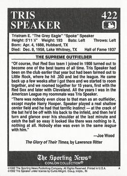1992 Conlon Collection TSN #422 Tris Speaker Back