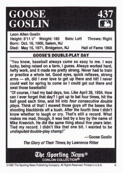 1992 Conlon Collection TSN #437 Goose Goslin Back