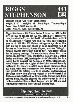 1992 Conlon Collection TSN #441 Riggs Stephenson Back