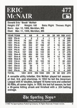 1992 Conlon Collection TSN #477 Eric McNair Back