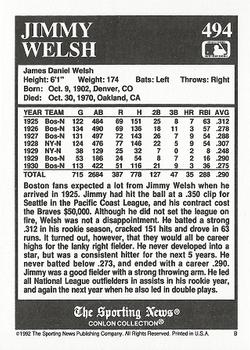 1992 Conlon Collection TSN #494 Jimmy Welsh Back