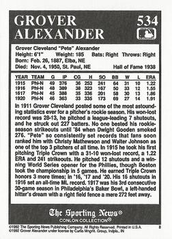 1992 Conlon Collection TSN #534 Grover Alexander Back