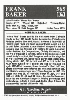 1992 Conlon Collection TSN #565 Home Run Baker Back