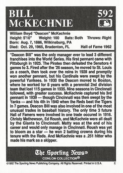 1992 Conlon Collection TSN #592 Bill McKechnie Back