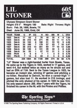 1992 Conlon Collection TSN #605 Lil Stoner Back
