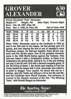 1992 Conlon Collection TSN #630 Grover Alexander Back