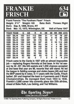 1992 Conlon Collection TSN #634 Frankie Frisch Back