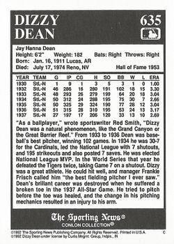 1992 Conlon Collection TSN #635 Dizzy Dean Back