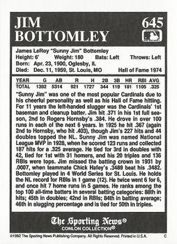 1992 Conlon Collection TSN #645 Jim Bottomley Back