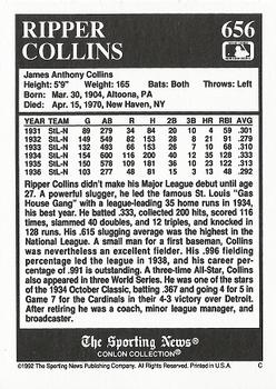 1992 Conlon Collection TSN #656 Ripper Collins Back