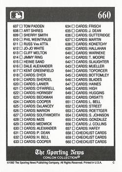 1992 Conlon Collection TSN #660 1992 Checklist: 551-660 Back