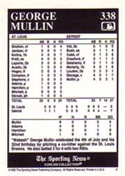 1992 Conlon Collection TSN #338 George Mullin Back
