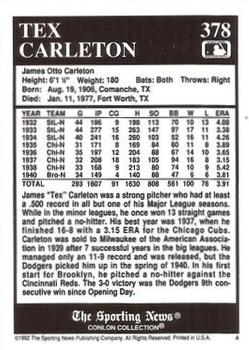 1992 Conlon Collection TSN #378 Tex Carleton Back