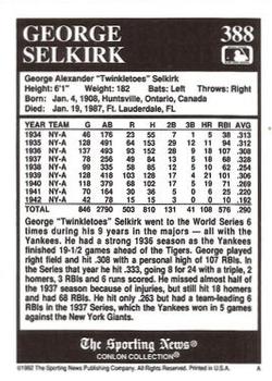 1992 Conlon Collection TSN #388 George Selkirk Back