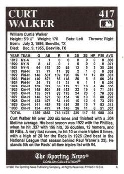 1992 Conlon Collection TSN #417 Curt Walker Back