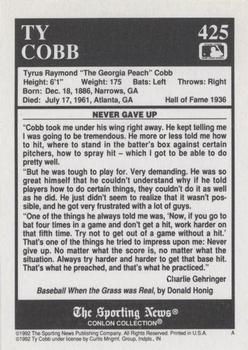 1992 Conlon Collection TSN #425 Ty Cobb Back
