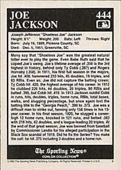 1992 Conlon Collection TSN #444 Joe Jackson Back