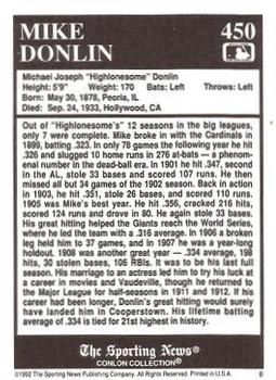 1992 Conlon Collection TSN #450 Mike Donlin Back