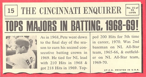 1971 Topps Greatest Moments #15 Pete Rose Back