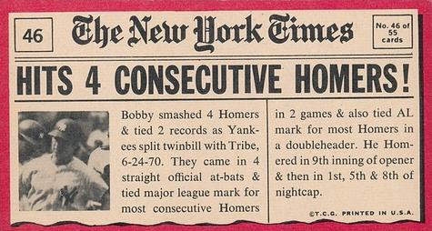 1971 Topps Greatest Moments #46 Bobby Murcer Back