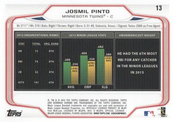2014 Bowman Chrome #13 Josmil Pinto Back