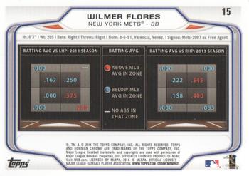 2014 Bowman Chrome #15 Wilmer Flores Back