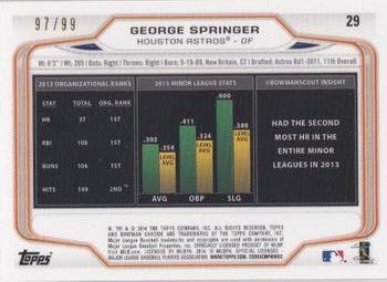 2014 Bowman Chrome #29 George Springer Back