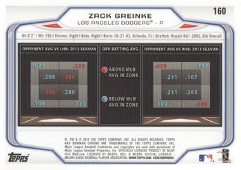 2014 Bowman Chrome #160 Zack Greinke Back