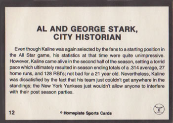 1983 Al Kaline Story #12 Al and George Stark, City Historian Back