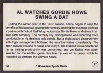 1983 Al Kaline Story #13 Al Kaline / Gordie Howe Back