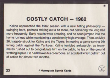 1983 Homeplate Sports Cards The Al Kaline Story: 30 Years A Tiger! #23 Costly Catch - 1962 Back