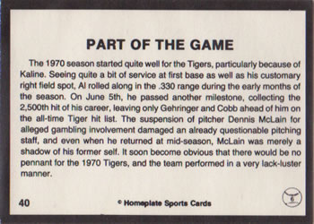 1983 Al Kaline Story #40 Part Of The Game Back