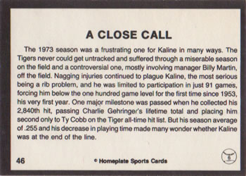 1983 Al Kaline Story #46 A Close Call Back