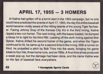 1983 Al Kaline Story #49 April 17, 1955 - 3 Homers Back