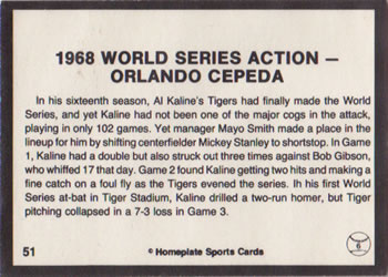 1983 Al Kaline Story #51 1968 World Series Action - Orlando Cepeda Back