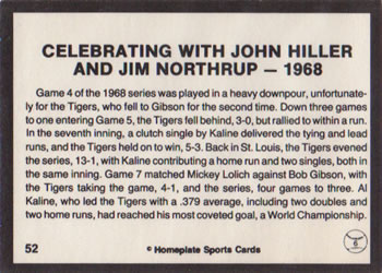 1983 Al Kaline Story #52 Celebrating with John Hiller and Jim Northrup - 1968 Back