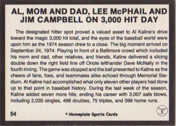1983 Al Kaline Story #54 Al, Mom and Dad, Lee McPhail and Jim Campbell on 3,000 Hit Day Back
