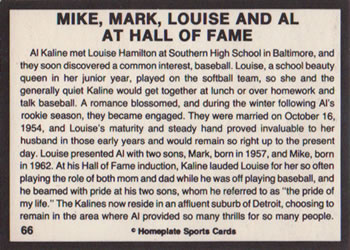1983 Al Kaline Story #66 Mike, Mark, Louise and Al at Hall of Fame Back