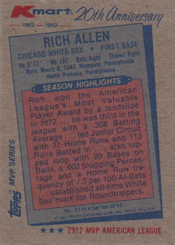 1982 Topps Kmart 20th Anniversary #21 Rich Allen Back