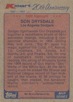 1982 Topps Kmart 20th Anniversary #42 Don Drysdale Back