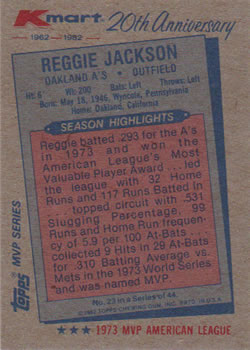 1982 Topps Kmart 20th Anniversary #23 Reggie Jackson Back
