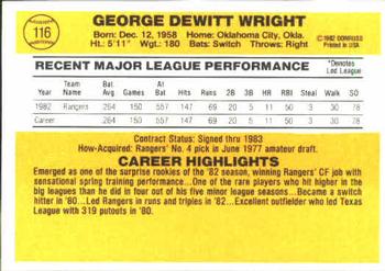 1983 Donruss #116 George Wright Back