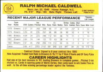 1983 Donruss #154 Mike Caldwell Back