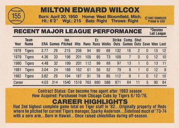 1983 Donruss #155 Milt Wilcox Back