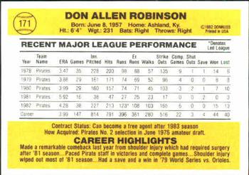 1983 Donruss #171 Don Robinson Back