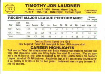 1983 Donruss #177 Tim Laudner Back