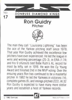 1983 Donruss #17 Ron Guidry Back
