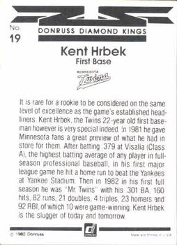 1983 Donruss #19 Kent Hrbek Back