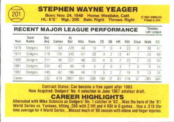 1983 Donruss #201 Steve Yeager Back