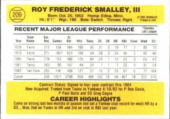 1983 Donruss #209 Roy Smalley Back